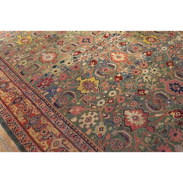 Late 19th Century Beautiful Green-Celadon Ground Color With Geometric Pattern Antique Persian Sultanabad Rug For Sale - Image 5 of 6