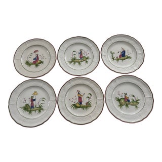 Set of Six Vintage Chinoiserie Hand Painted Plates For Sale