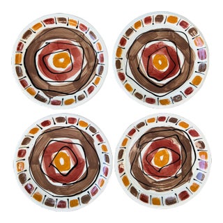 Vintage Boho Lori Cox Geometric Pottery Plates-Set of 4 For Sale