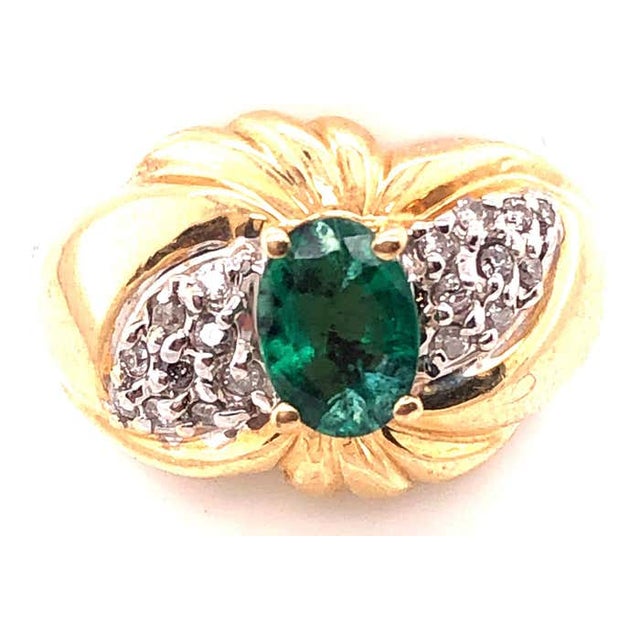 Two Tone Gold ADL Marked Antique Ring with Emeralds and Diamonds. Size 6.5 4.2 grams total weight.