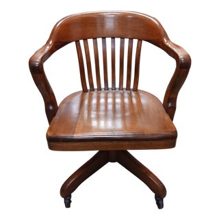 Mid-Century Traditional Taylor Chair Co. Solid Birch Walnut Swivel Banker's Chair For Sale