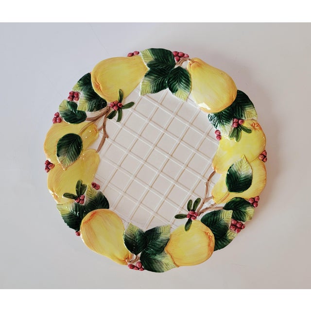 Ceramic Vintage French Country Fitz and Floyd Serving Plate Platter 1991 With Embossed Pears and Basket Weave 12.25" For Sale - Image 7 of 7