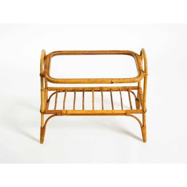1960s Italian Bamboo Side Table with Iced Glass Top, 1960s For Sale - Image 5 of 18