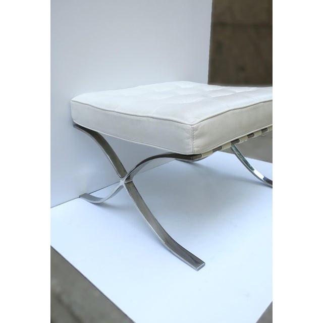 White Mies Barcelona Style White Leather Stool Ottoman Bench For Sale - Image 8 of 10