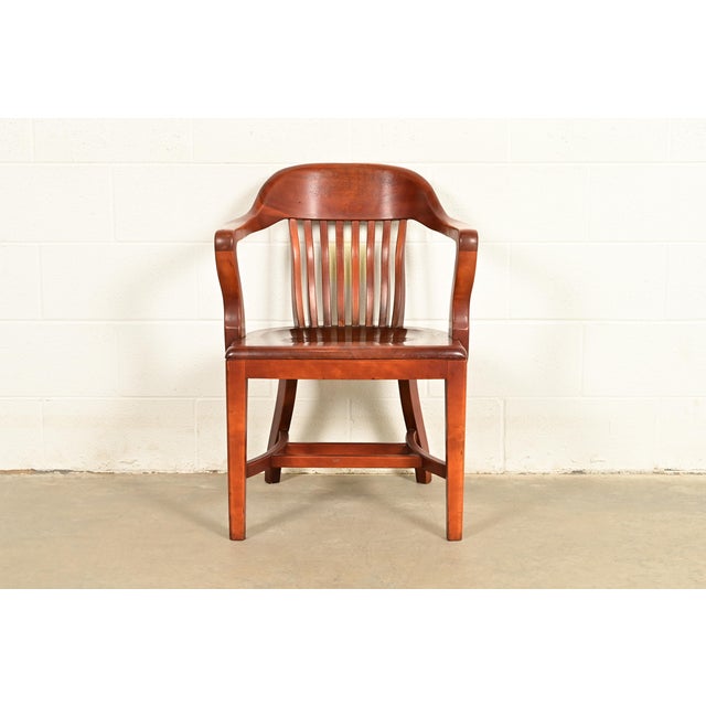 Art Deco B. L. Marble Chair Co. Antique Mission Arts & Crafts Walnut Banker's Chair, Circa 1910 For Sale - Image 3 of 14