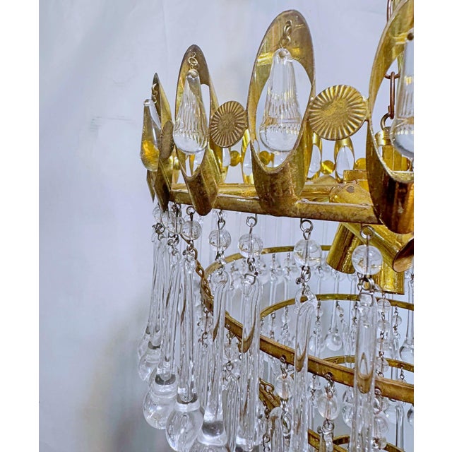 1950s Mid 20th Century Gold Frame Layered Chandelier For Sale - Image 5 of 9
