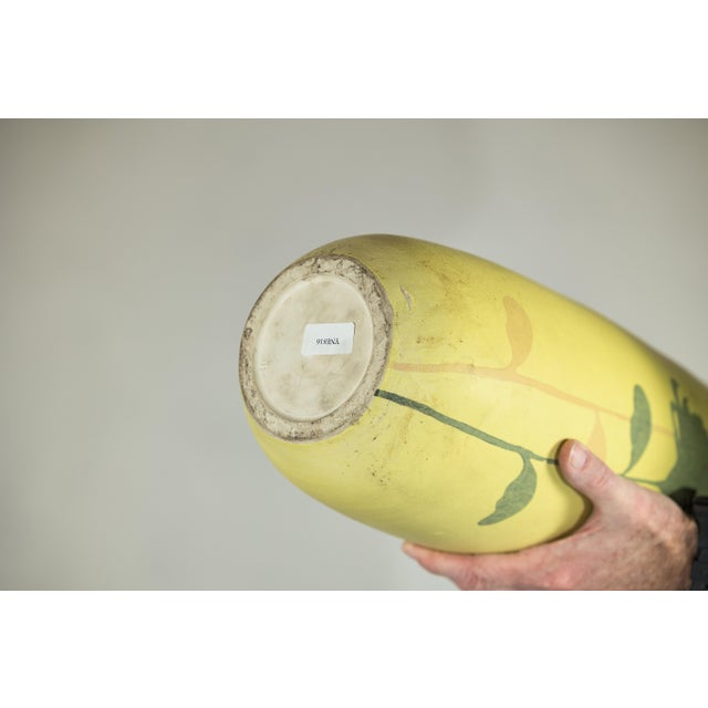 Contemporary Artisan Tall Yellow Ceramic Vase with Hand-Painted Floral Motif, Sold As Is For Sale - Image 3 of 18