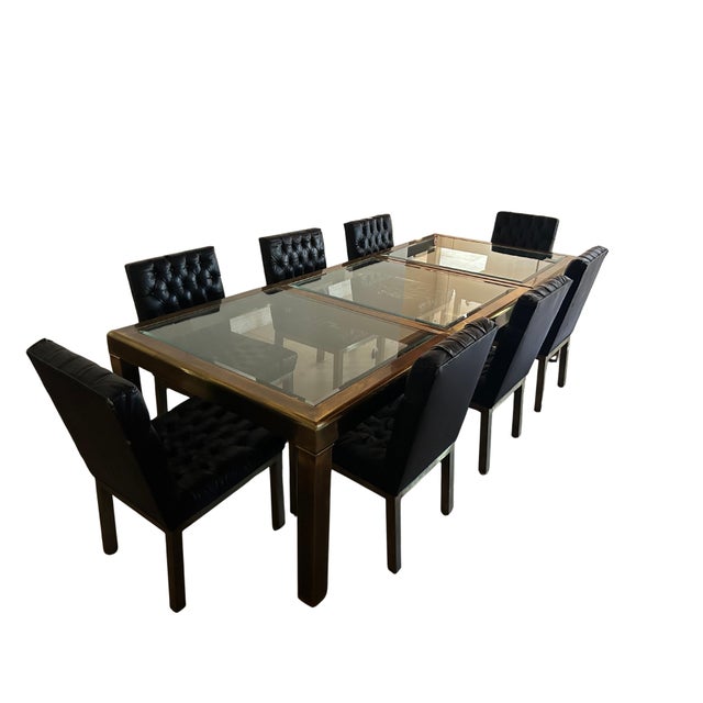 1970s Attributed to Mastercraft Brass and Glass Extension Dining Table With 8 Mastercraft Chairs For Sale - Image 4 of 5