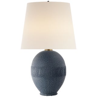 AERIN for Visual Comfort Signature Toulon Table Lamp in Beaded Blue with Linen Shade For Sale