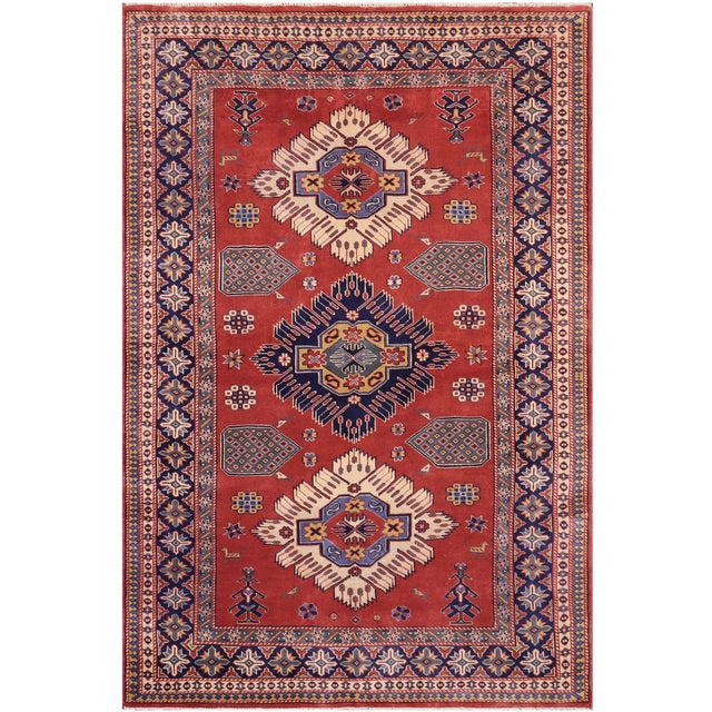 Shabby Chic Shirwan Rust/Blue Wool Rug - 4'6''x6'1'' For Sale - Image 10 of 10