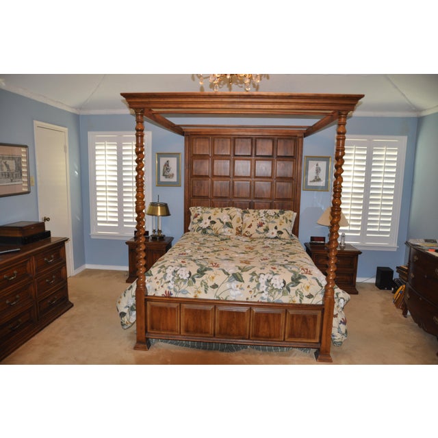 Henredon Paloma Series Pecan Queen Canopy Bed Chairish