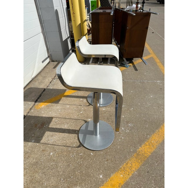 White Adjustable Chrome White Leatherette Bar Stools Pair For Sale - Image 8 of 10