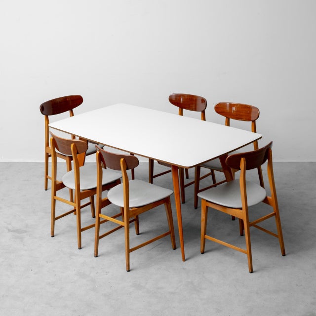 Rectangular Dining Table and Chairs in Wood, 1960s, Set of 7 For Sale - Image 15 of 15