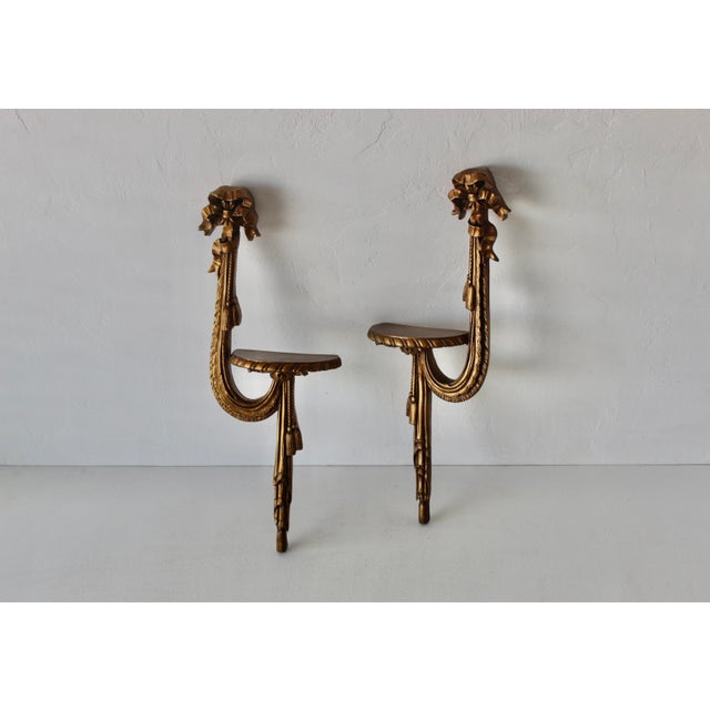 Mid 20th Century Rococo Revival French Hollywood Regency Style Gilt Ribbon Bow Wall Swag Brackets Sconces- a Pair For Sale - Image 14 of 14