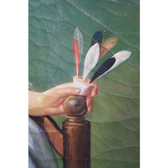 Late 20th Century Girl With Racket & Shuttlecock Oil Painting After Jean Baptiste Siméon Chardin For Sale - Image 10 of 11