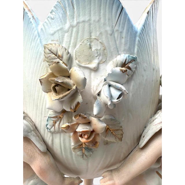 1950's Lenwile Ardalt Porcelain 3 Cherub Floral Planter Vase For Sale - Image 16 of 16