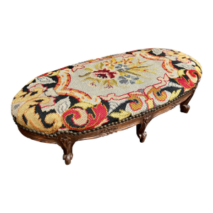 Vintage Louis XV Style Needlepoint Footstool
