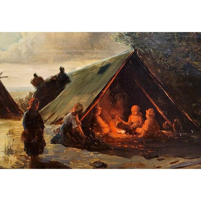 American 19th Century Continental School -Under the Moon Nite Campfire-Oil Painting For Sale - Image 3 of 10