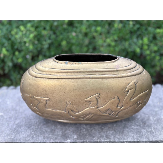 Dolbi Cashier 1980s Dolbi Cashier Brass Vase With Deer For Sale - Image 4 of 11