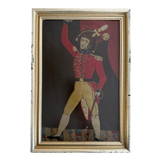 Vintage Napoleonic Hussar Soldier Textile Art Framed Wool Applique Military Wall Decor For Sale