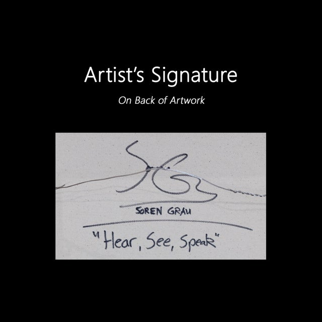 Hear See Speak - Contemporary Abstract Figurative Mixed Media Artwork on Canvas by Soren Grau For Sale - Image 9 of 9