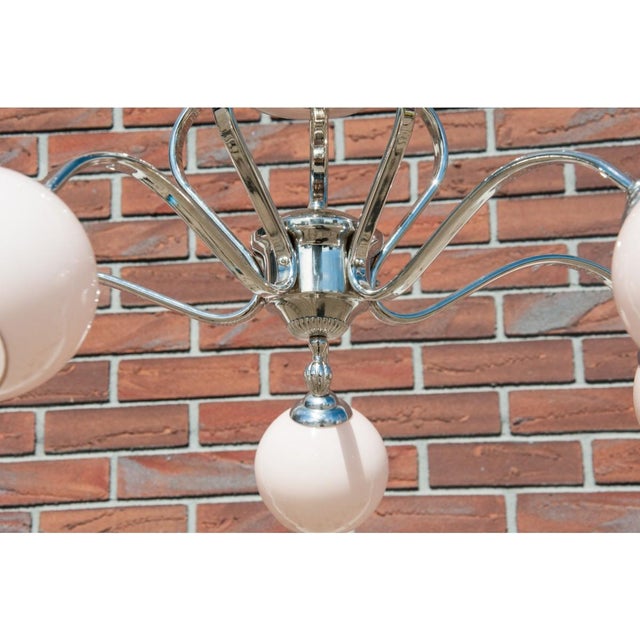 Vintage Glass and Metal Chandelier, Poland, 1950s For Sale - Image 6 of 7