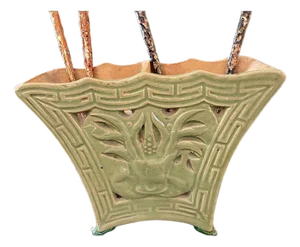 Antique Ceramic Fan-Shaped Chopstick Holder W/ Certificate, Late 19th Century Arabesquespice
