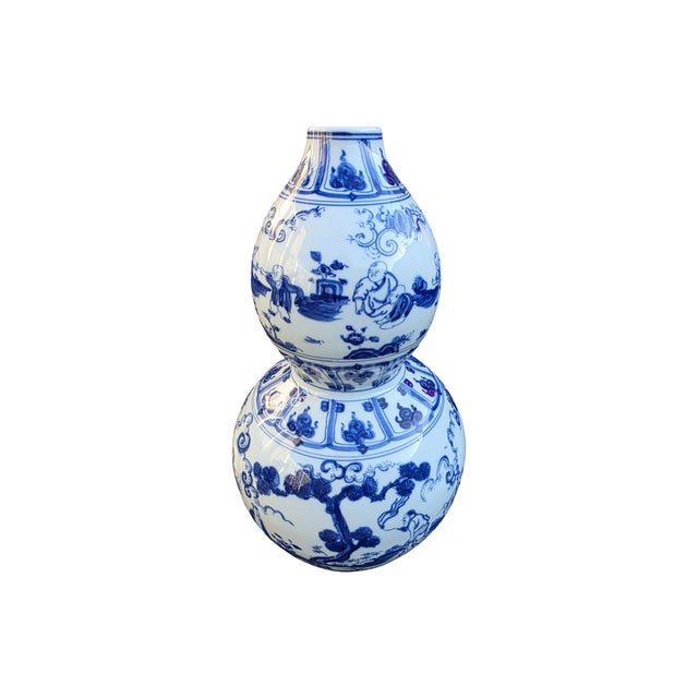 Blue Chinese Blue & White Double Gourd Porcelain Vase For Sale - Image 8 of 10
