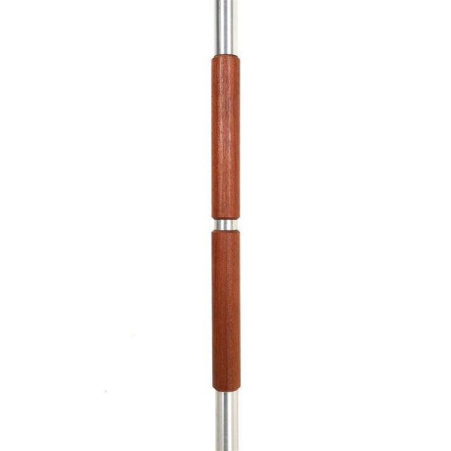 Mid-Century Modern Large Mid-Century Danish Aluminum and Teak Floor Lamp with Cotton Lampshade, 1960s For Sale - Image 3 of 14