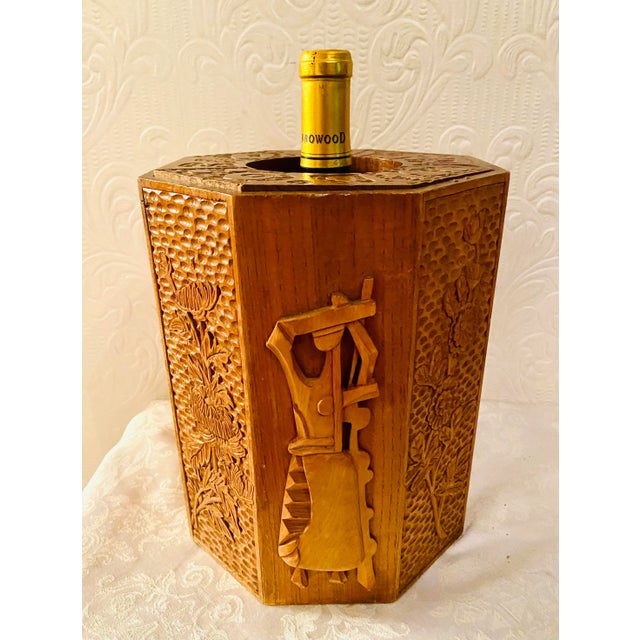 Mid Century Hand Carved Teakwood Wine Holder Ice Bucket For Sale - Image 13 of 13
