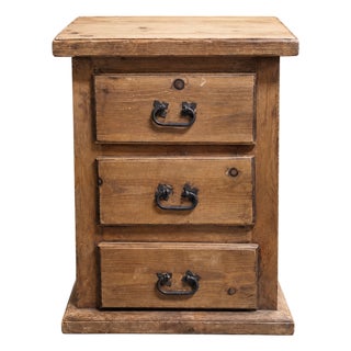Vintage Primitive Pine Three-Drawer Bedside Chest For Sale