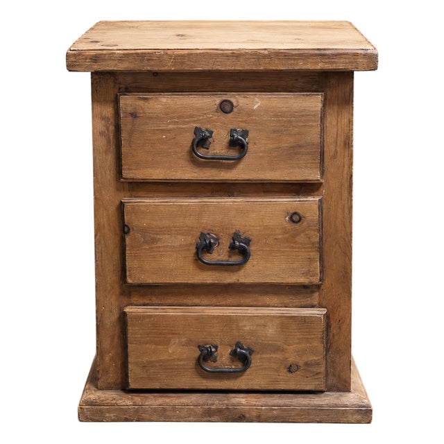 Vintage Primitive Pine Three-Drawer Bedside Chest For Sale