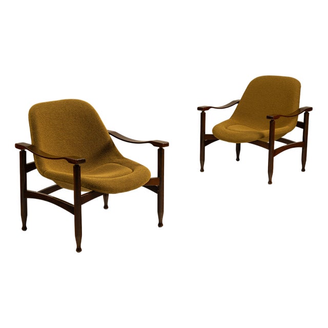 Tiki Armchairs in Ochre Fabric from Busnelli, Italy, 1960s, Set of 2 For Sale