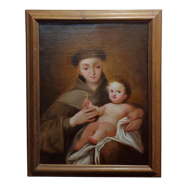 17th Century Italian Oil Painting Saint Francis d'Assisi With the Christ Child For Sale