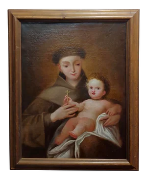 17th Century Italian Oil Painting Saint Francis d'Assisi With the Christ Child
