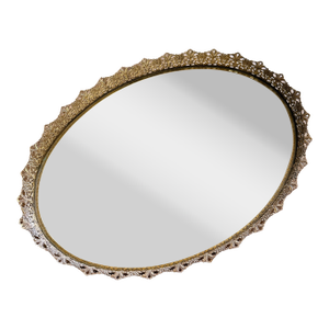 Vanity Tray Ormolu Large Oval Gold Mirror Oval Vintage 1970s Mirror Glam Filigree Gold Frame