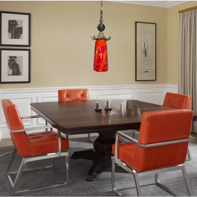 Late 20th Century Murano Orange Red Abstract Flower Bud Pendant Light For Sale - Image 14 of 18