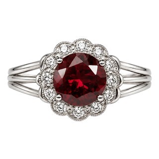 18K White Gold Platinum Garnet Diamond Handmade Ring Estate For Sale