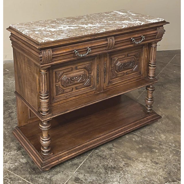 Late 19th Century 19th Century French Neoclassical Henri II Marble Top Walnut Buffet For Sale - Image 5 of 18