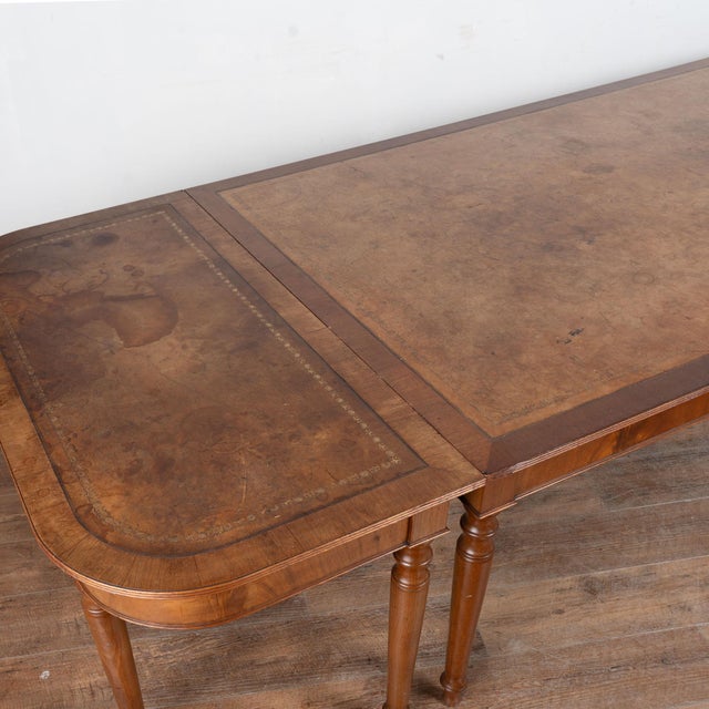 English Mahogany Leather Top Large Conference or Dining Table With Leaves, Circa 1900 For Sale - Image 4 of 16