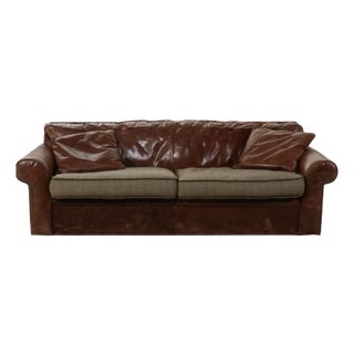 Ralph Lauren Leather and Plaid Sofa For Sale