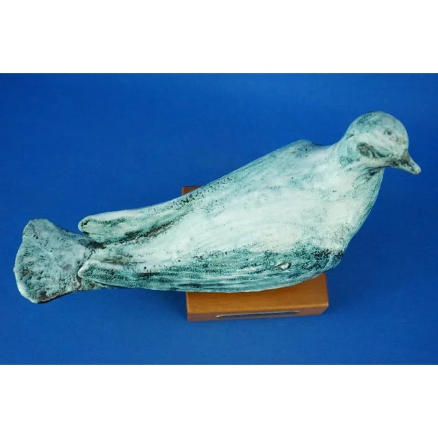 Ceramic Dove Sculpture with Wooden Base by Giuseppe Rossicone, Italy, 1970s For Sale - Image 9 of 18