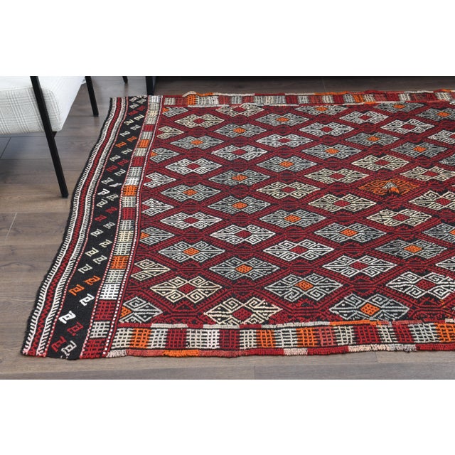 Textile 1970s Vintage Turkish Oushak Handmade Wool Cotton Red Area Rug For Sale - Image 7 of 12