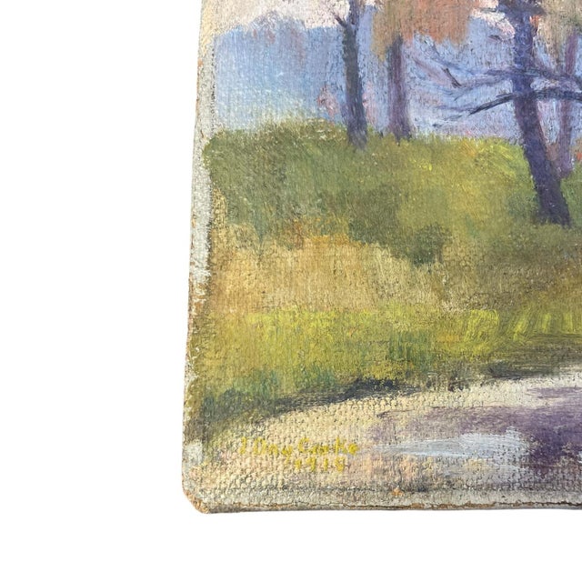 Green 1970s Signed Landscape Painting on Canvas, Autumn Trees. For Sale - Image 8 of 10