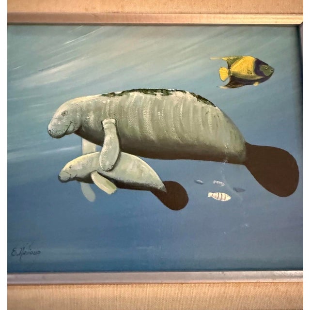 Nautical 1970s E. Halioig Sealife Original Painting Framed Signed For Sale - Image 3 of 6