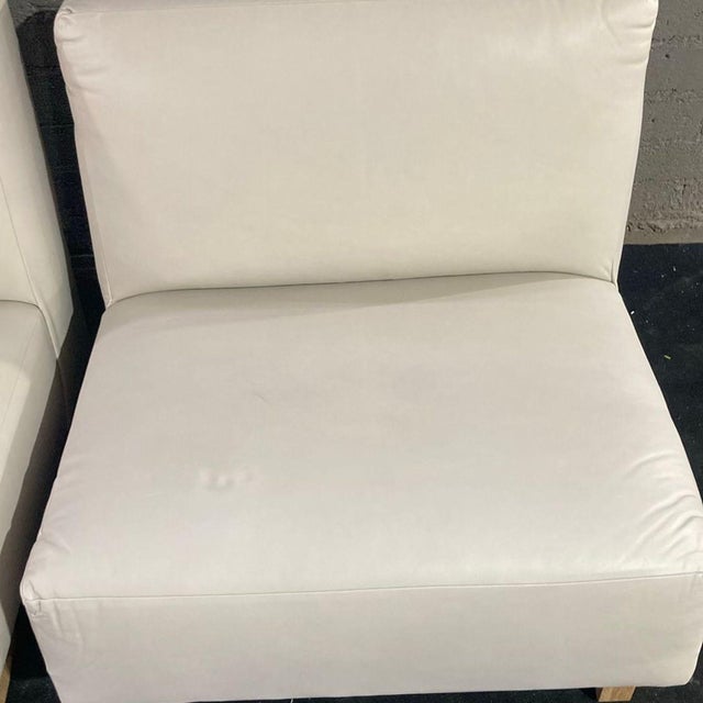 2010s Set of 2 Maiden Home Modern White Armless Lounge Chairs With Wooden Legs For Sale - Image 5 of 6