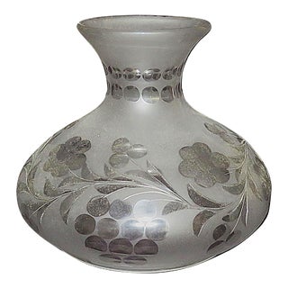 Vintage Sinumbra Oil Lamp Shade Wheel Cut Frosted Glass 7" Fitter Flowers & Grapes For Sale