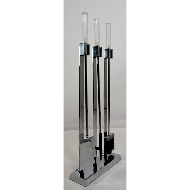 Mid-Century Modern Chrome and Lucite Fireplace Tool Set For Sale - Image 3 of 6