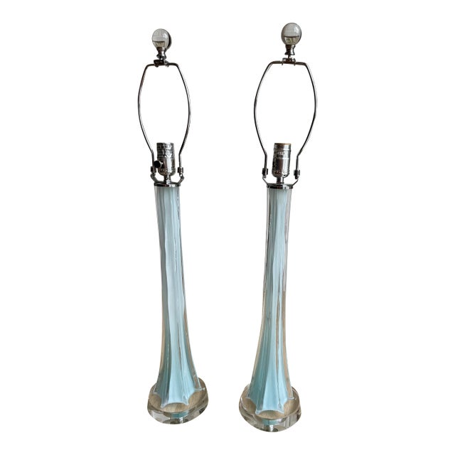 1980s Monumental Drexel Heritage Cased Glass & Acrylic Column Lamps - a Pair For Sale