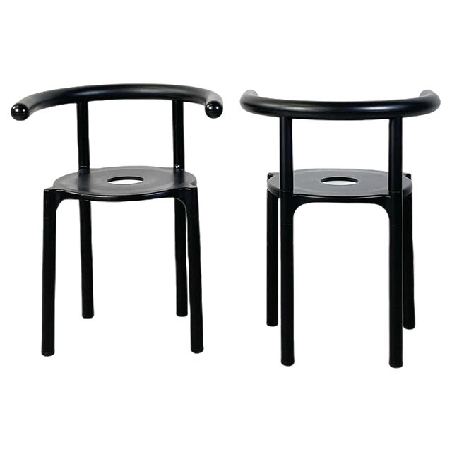 Set of Italian Modern Black Metal Plastic Chairs attributed to Anna Castelli Kartell for Castelli / Anonima Castelli, 1990s For Sale